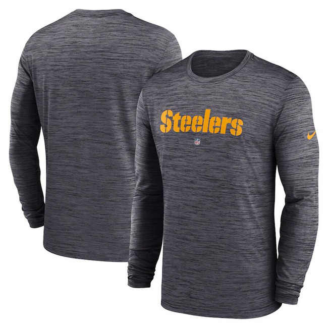 Men's Pittsburgh Steelers Black Sideline Team Velocity Performance Long Sleeve T-Shirt - Click Image to Close